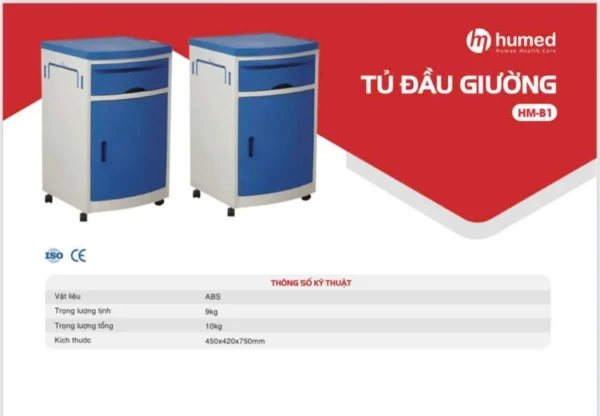 Tủ đầu giường bệnh nhân Humed HM-B1 – nhựa ABS, có bánh xe – ảnh 2