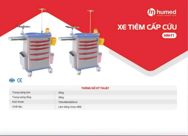 Xe đẩy thuốc Humed HM-T1 – 5 ngăn kéo, khoá trung tâm – ảnh 2