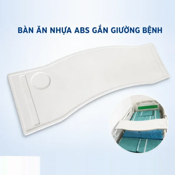 Bàn ăn nhựa ABS đặt trên thanh chắn giường y tế