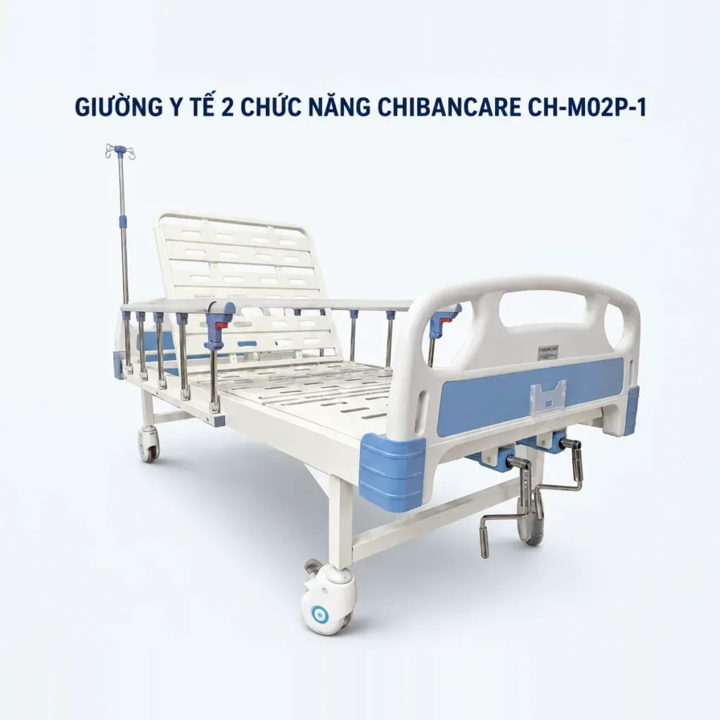 Giường bệnh 2 tay quay Chibancare CH-M02P-1 – lưng 0–80°, chân 0–35°