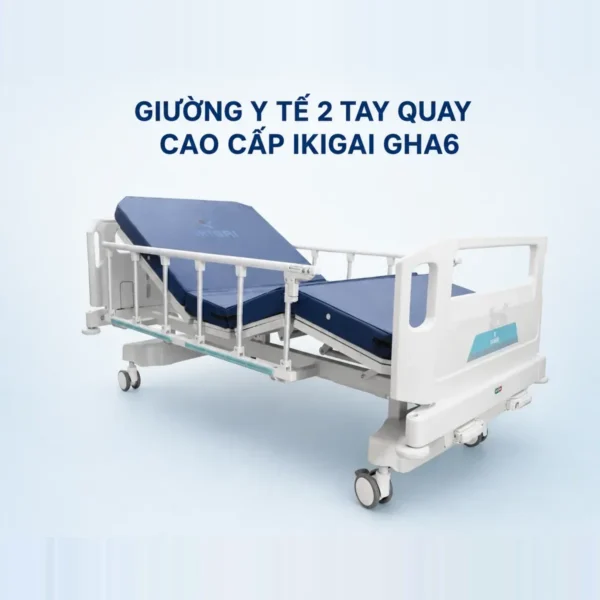 Giường y tế 2 tay quay Ikigai GHA6 – nâng chân 0–45°, tải 300 kg