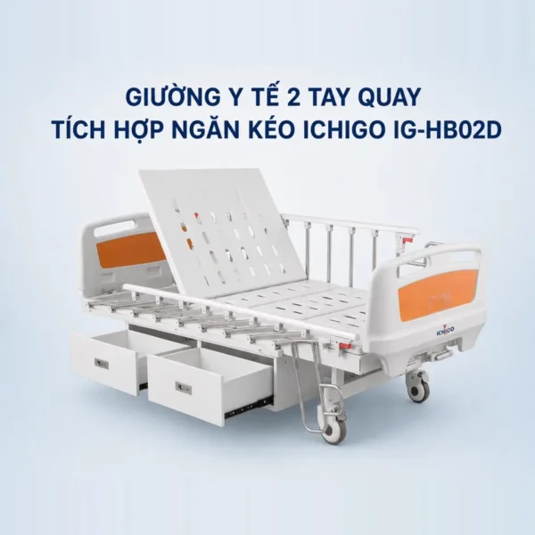 Giường y tế 2 tay quay Ichigo IG-HB02D – 4 ngăn kéo dưới giường