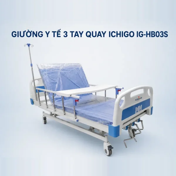 Giường y tế 3 tay quay Ichigo IG-HB03S – nâng hạ chiều cao 400–700 mm