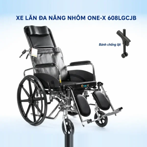 Xe lăn đa năng nhôm One-X 608LGCJB – ngả nằm 180°, có bô