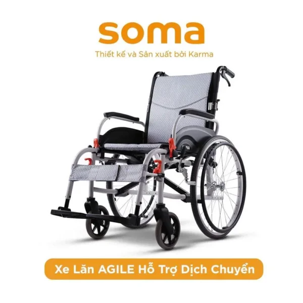 Xe lăn nhôm Karma Agile – tải 125 kg, nâng cấp tiện ích